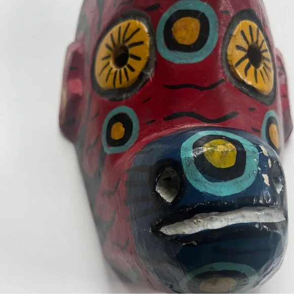Vintage Guatemalan Monkey Wooden Dance Mask Folk Art Wall Hanging Hand Carved